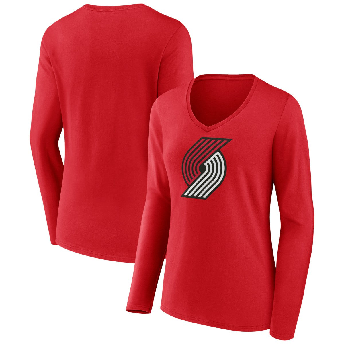 Portland Trail Blazers Women's Primary Logo Long Sleeve V-Neck T-Shirt Red