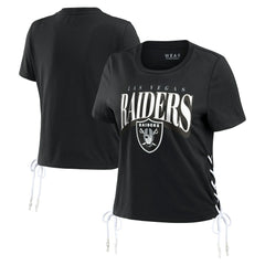 Las Vegas Raiders WEAR by Erin Andrews Women's Lace Up Side Modest Cropped T-Shirt - Black - NFL