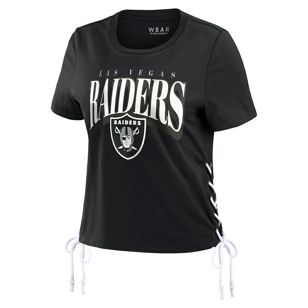 Las Vegas Raiders WEAR by Erin Andrews Women's Lace Up Side Modest Cropped T-Shirt - Black - NFL