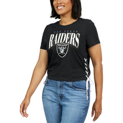 Las Vegas Raiders WEAR by Erin Andrews Women's Lace Up Side Modest Cropped T-Shirt - Black - NFL