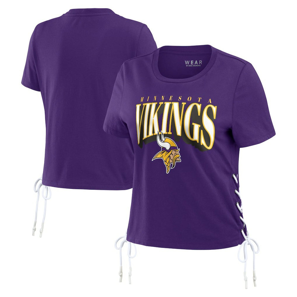Minnesota Vikings WEAR by Erin Andrews Women's Lace Up Side Modest Cropped T-Shirt - Purple - NFL