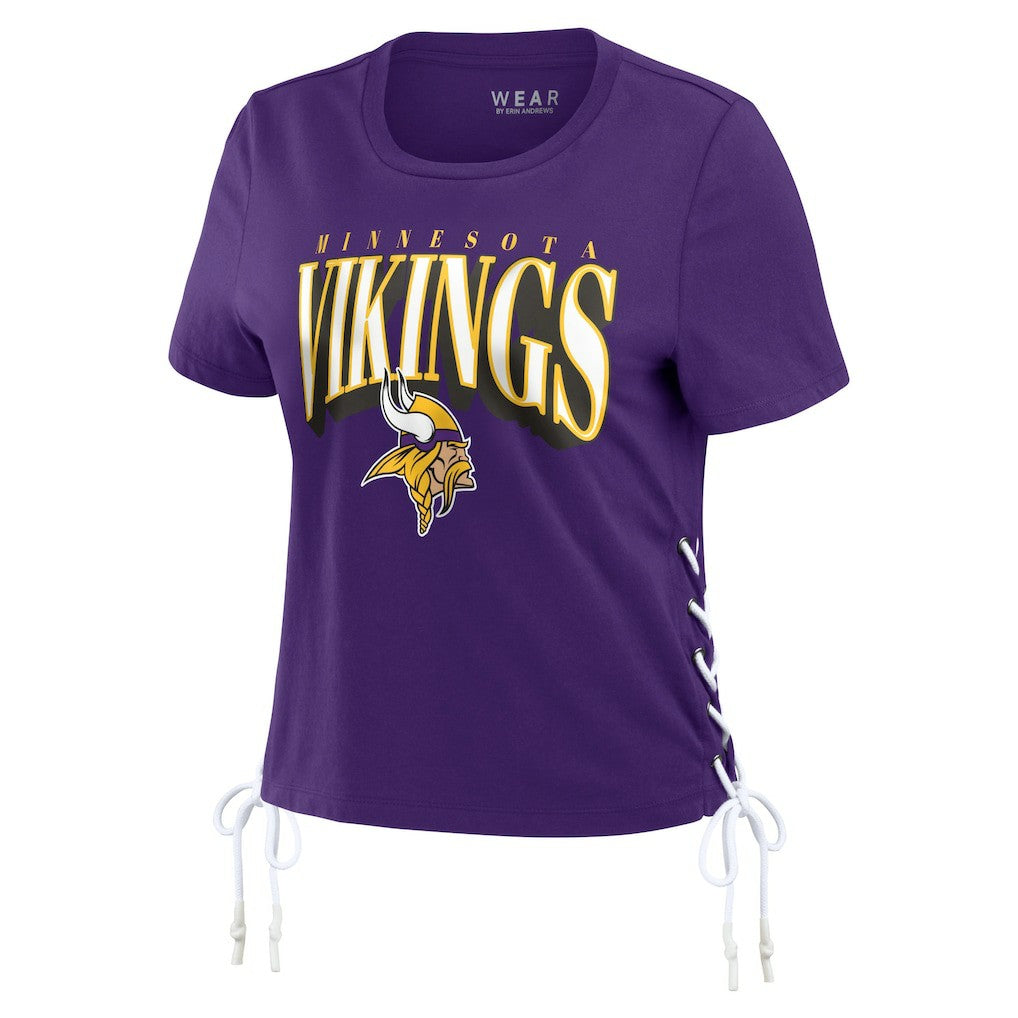 Minnesota Vikings WEAR by Erin Andrews Women's Lace Up Side Modest Cropped T-Shirt - Purple - NFL