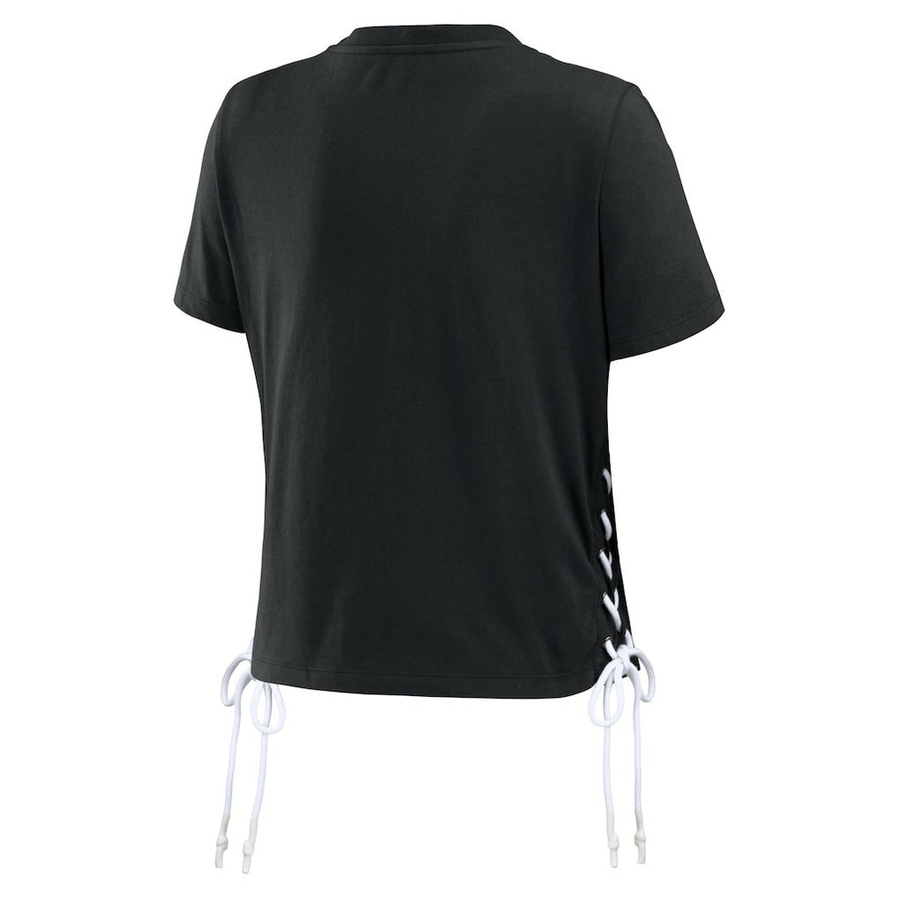 New Orleans Saints WEAR by Erin Andrews Women's Lace Up Side Modest Cropped T-Shirt - Black - NFL