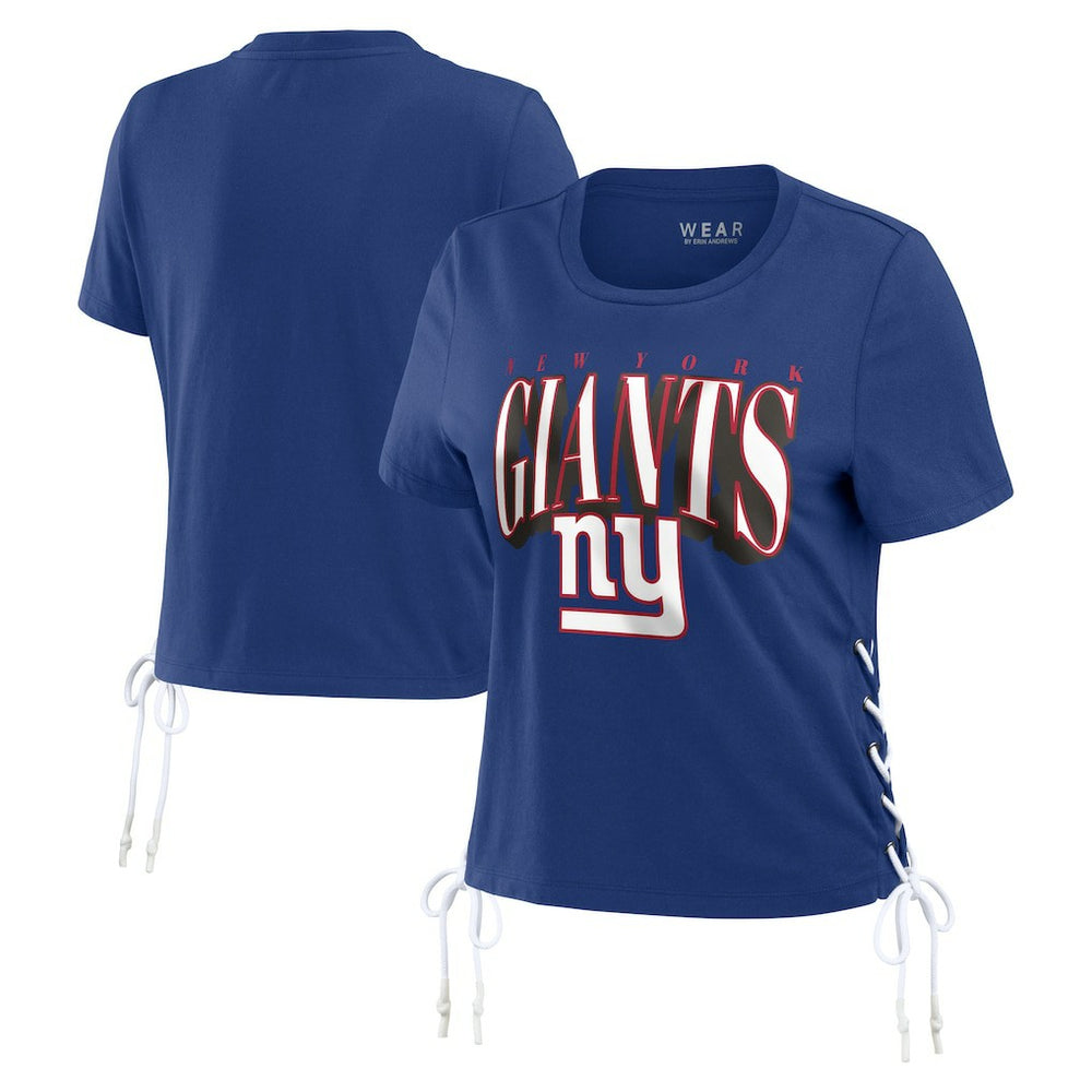 New York Giants WEAR by Erin Andrews Women's Lace Up Side Modest Cropped T-Shirt - Royal - NFL