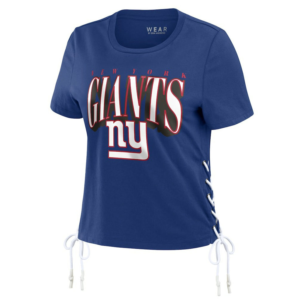 New York Giants WEAR by Erin Andrews Women's Lace Up Side Modest Cropped T-Shirt - Royal - NFL