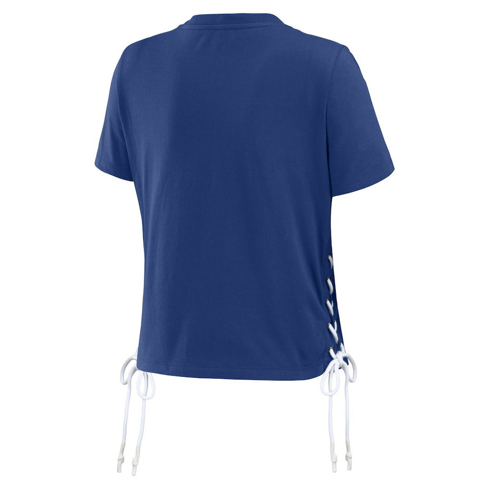 New York Giants WEAR by Erin Andrews Women's Lace Up Side Modest Cropped T-Shirt - Royal - NFL