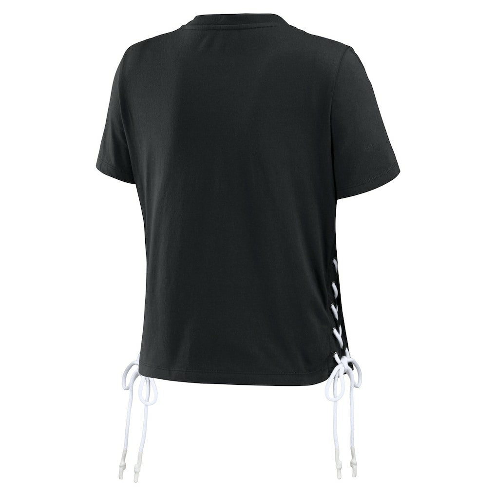 Cincinnati Bengals WEAR by Erin Andrews Women's Lace Up Side Modest Cropped T-Shirt - Black - NFL