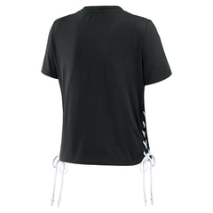 Cincinnati Bengals WEAR by Erin Andrews Women's Lace Up Side Modest Cropped T-Shirt - Black - NFL