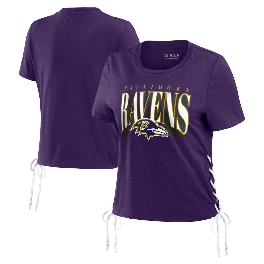 Baltimore Ravens WEAR by Erin Andrews Women's Lace Up Side Modest Cropped T-Shirt - Purple - NFL