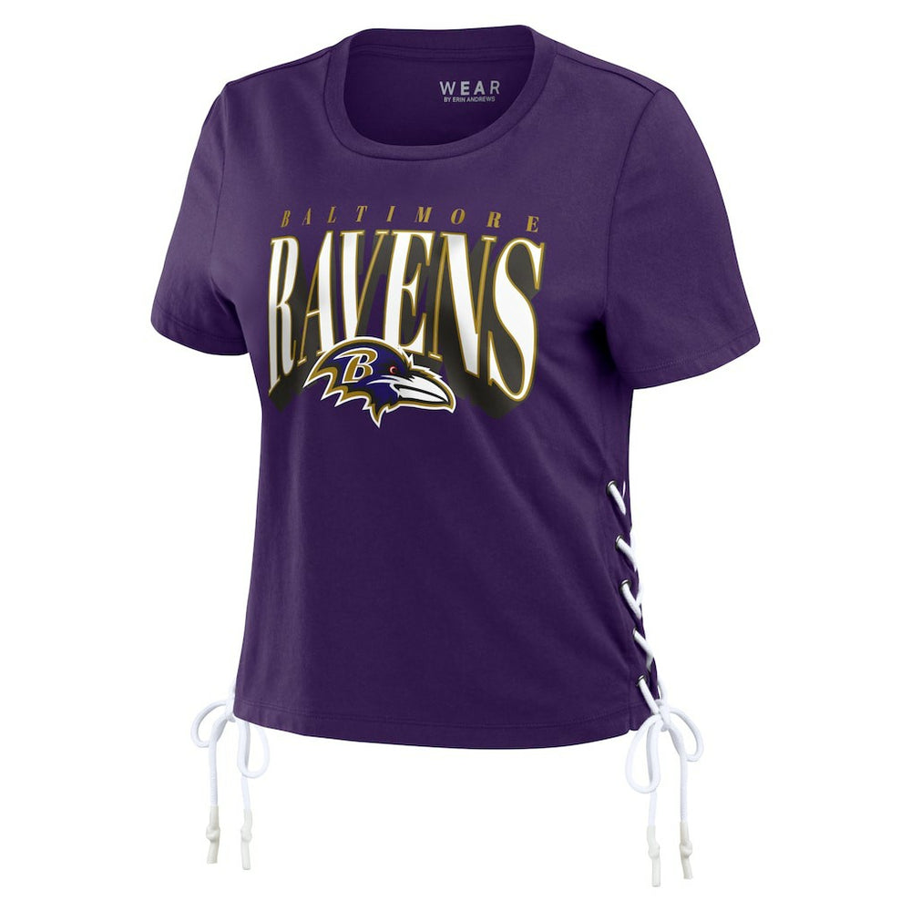 Baltimore Ravens WEAR by Erin Andrews Women's Lace Up Side Modest Cropped T-Shirt - Purple - NFL