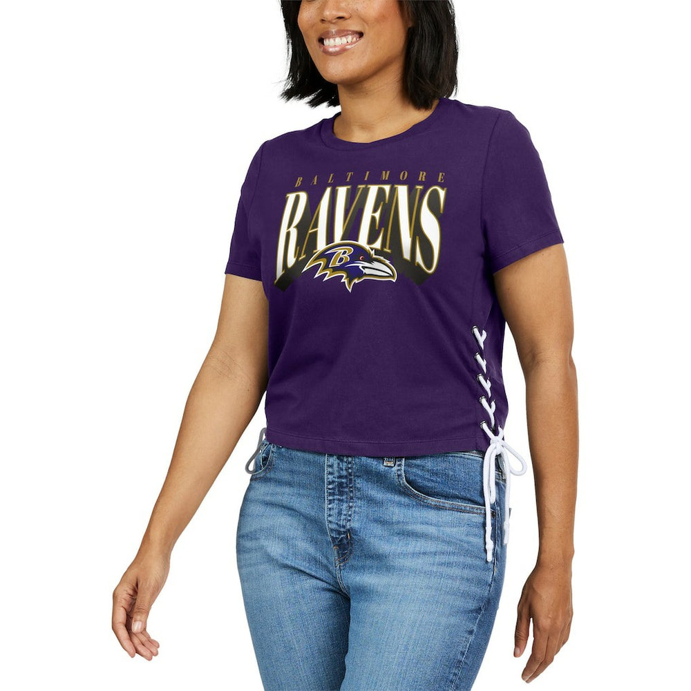 Baltimore Ravens WEAR by Erin Andrews Women's Lace Up Side Modest Cropped T-Shirt - Purple - NFL