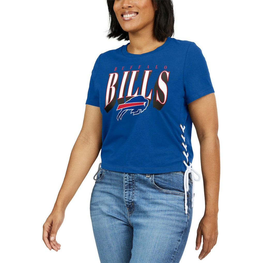 Buffalo Bills WEAR by Erin Andrews Women's Lace Up Side Modest Cropped T-Shirt - Royal - NFL