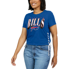 Buffalo Bills WEAR by Erin Andrews Women's Lace Up Side Modest Cropped T-Shirt - Royal - NFL