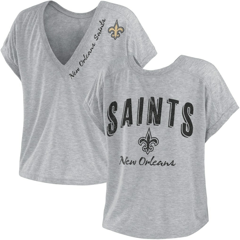 New Orleans Saints WEAR by Erin Andrews Women's Reversible T-Shirt - Heather Gray - NFL