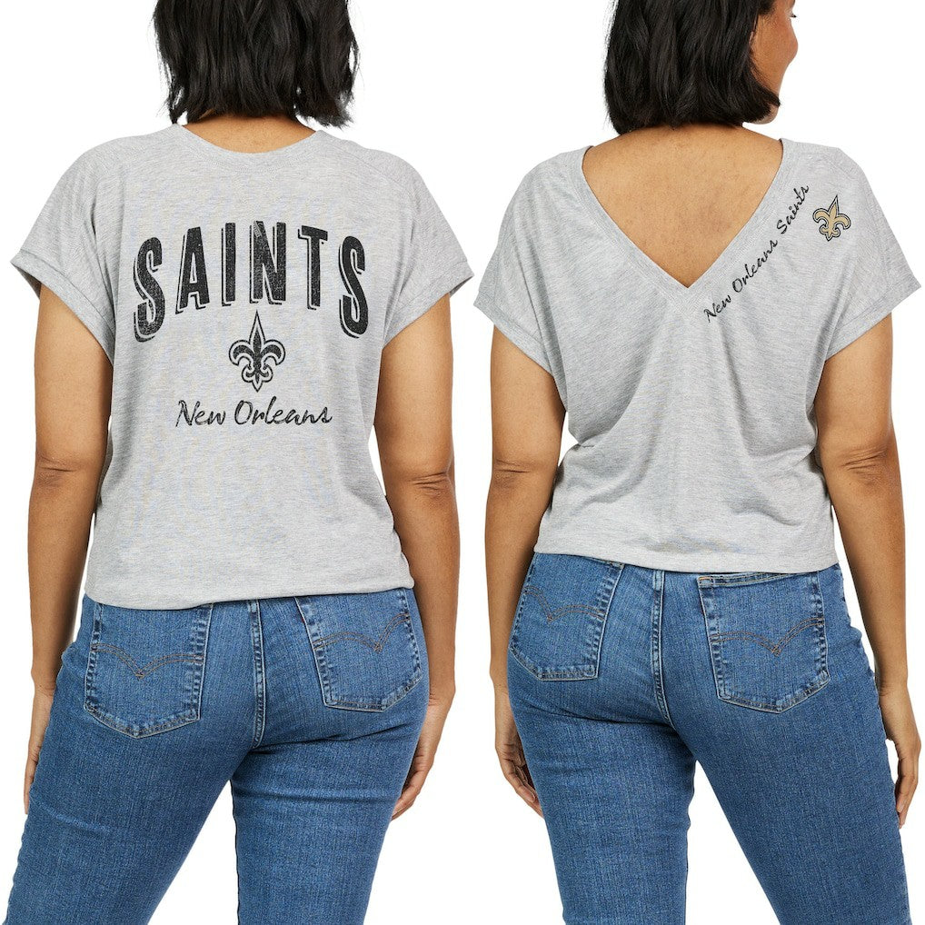 New Orleans Saints WEAR by Erin Andrews Women's Reversible T-Shirt - Heather Gray - NFL