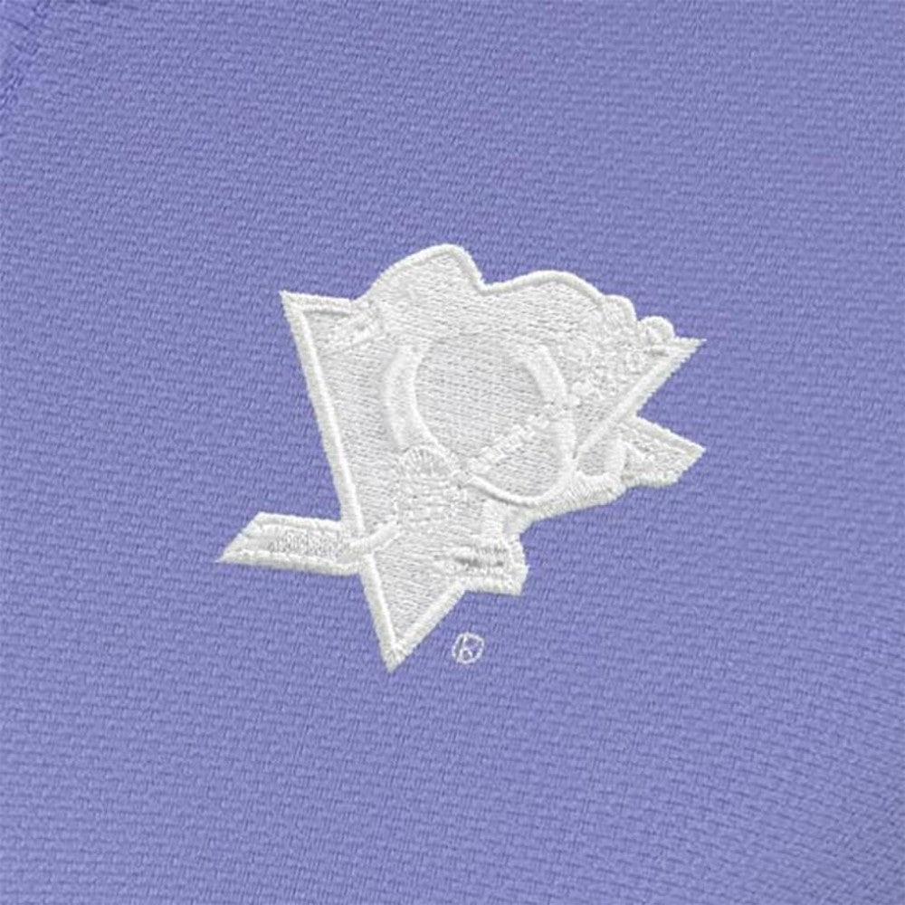 Pittsburgh Penguins Antigua Women's White Logo Finish Quarter-Zip Top - Heather Purple | NHL Clearance