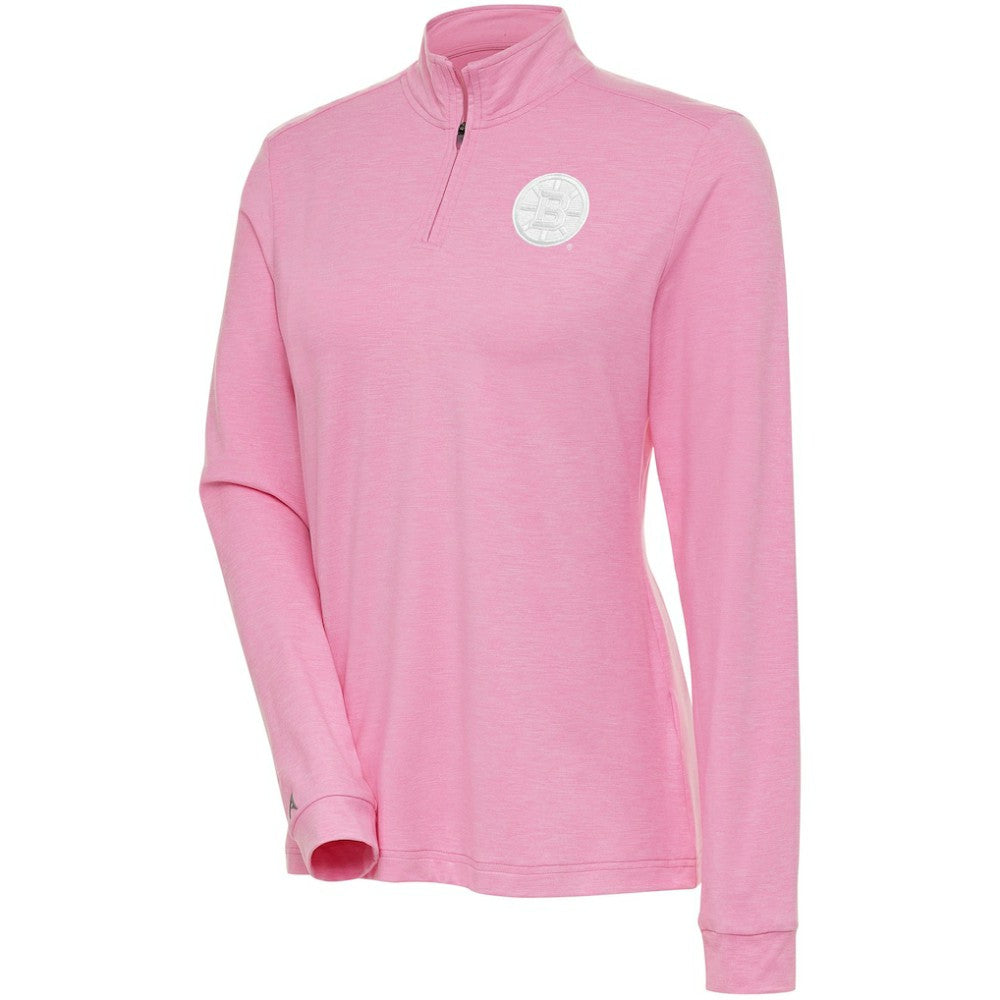 Boston Bruins Antigua Women's White Logo Mentor Quarter-Zip Jacket - Pink | NHL near me
