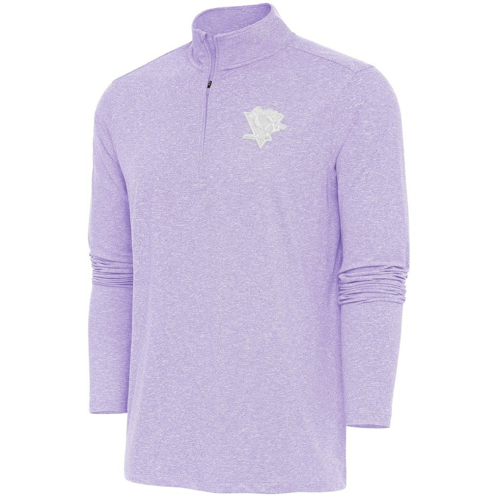 Pittsburgh Penguins Antigua White Logo Hunk Quarter-Zip Pullover - Lavender | NHL Lifestyle