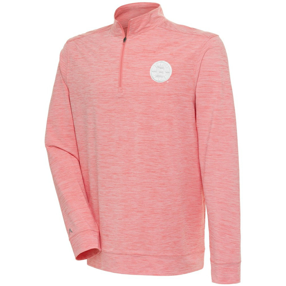 Boston Bruins Antigua White Logo Bright Quarter-Zip Pullover - Coral | NHL on sale