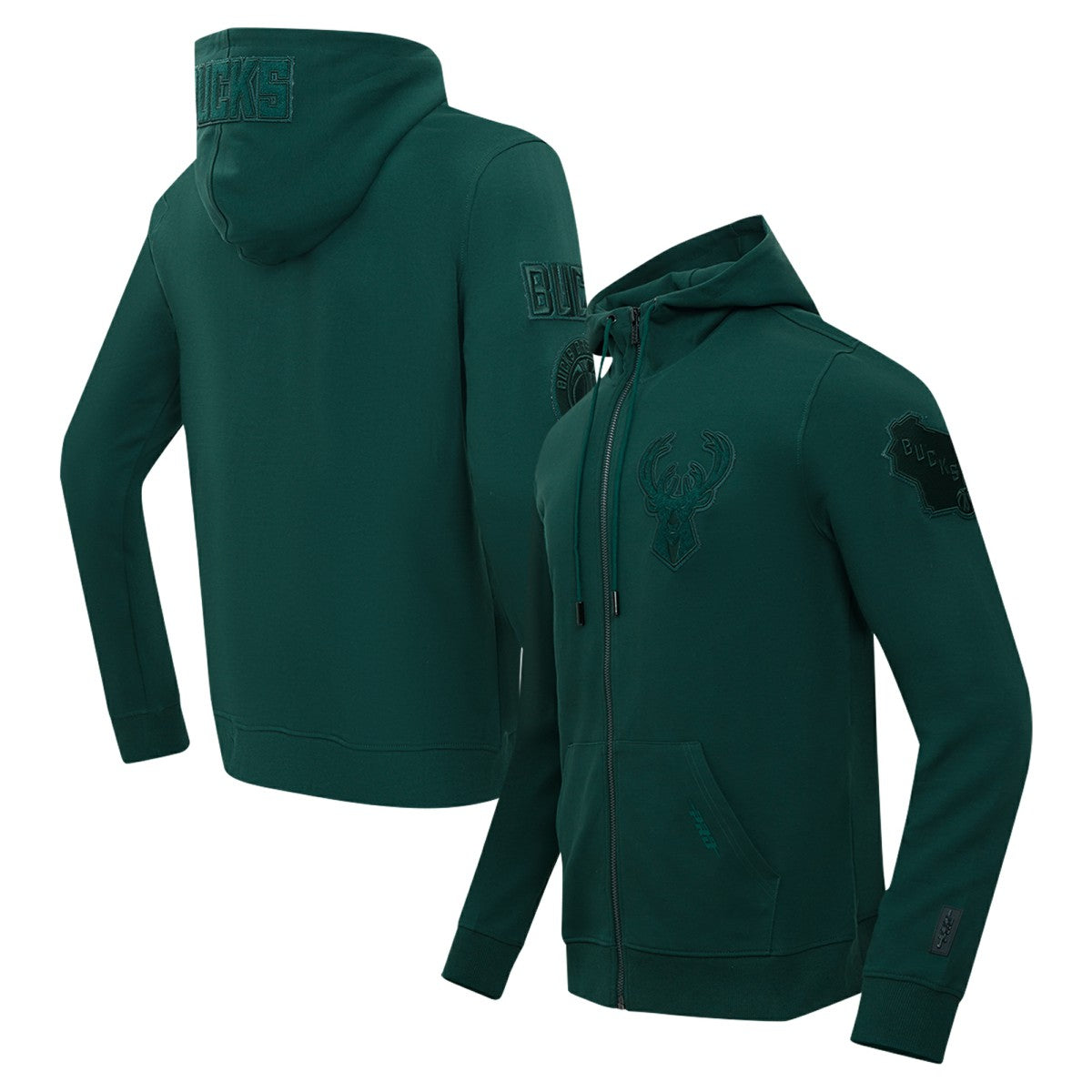 Milwaukee Bucks Pro Standard Triple Tonal DK Full-Zip Hoodie Jacket Hunter Green