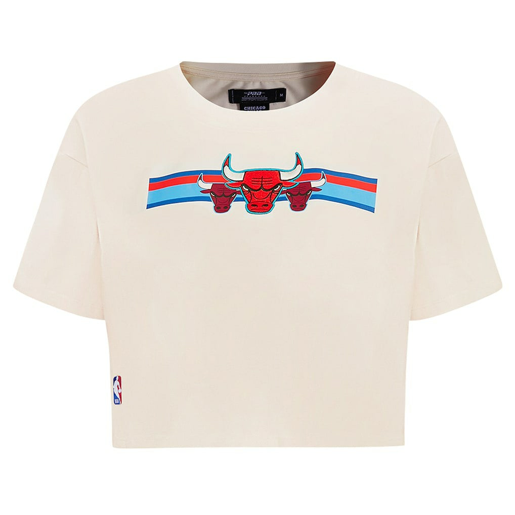 Chicago Bulls Pro Standard Women's Retro Striper SJ Cropped Boxy T-Shirt Cream
