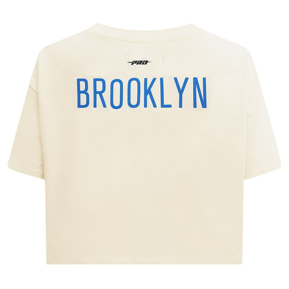 Brooklyn Nets Pro Standard Women's Retro Striper SJ Cropped Boxy T-Shirt Cream