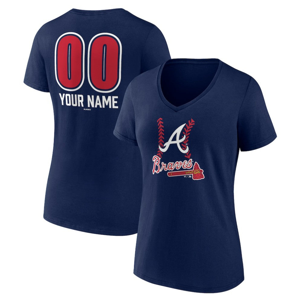Atlanta Braves Women's Personalized Name & Number Fastball V-Neck T-Shirt for sale