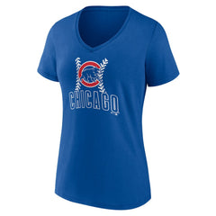 Chicago Cubs Women's Personalized Name & Number Fastball V-Neck T-Shirt Sale