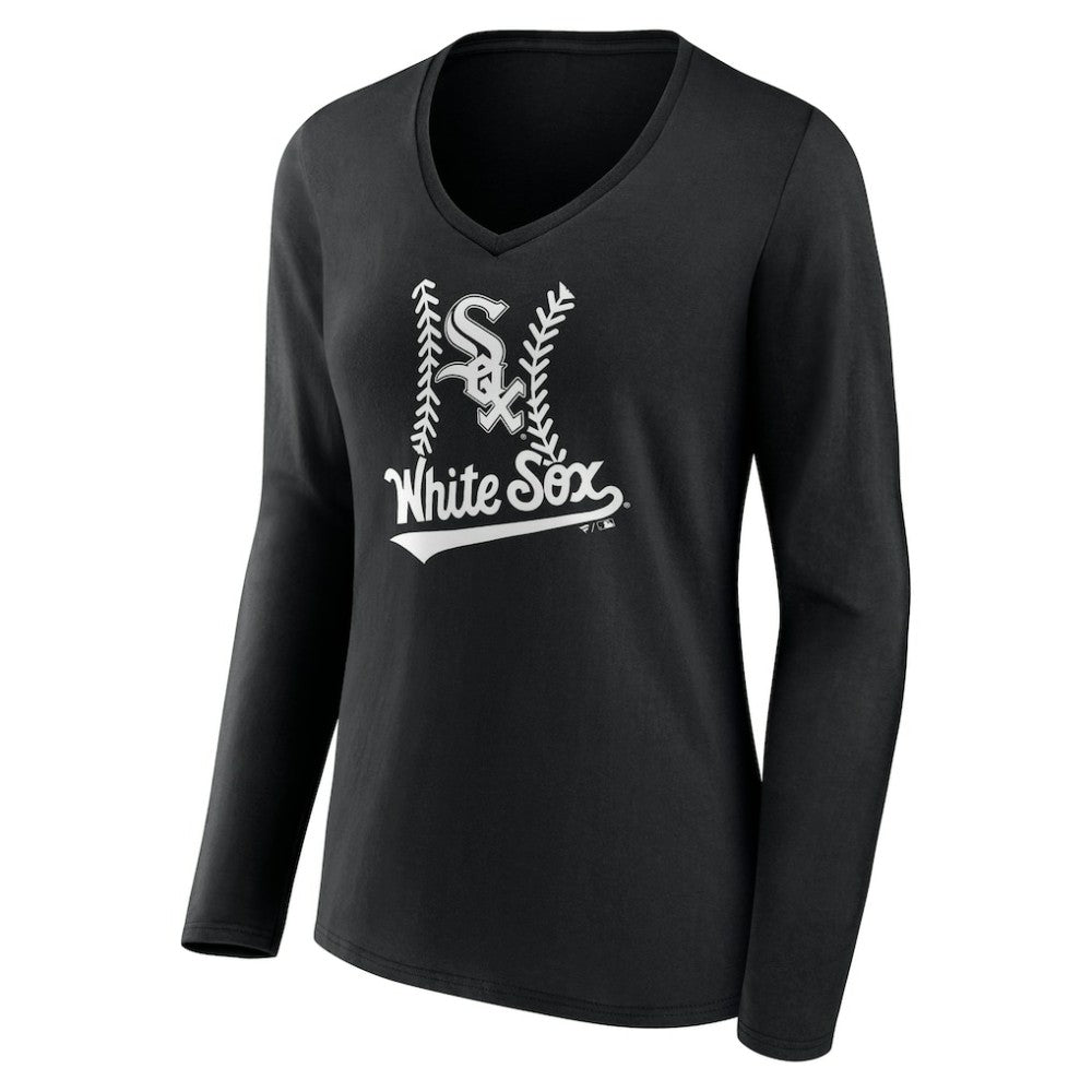 Chicago White Sox Women's Personalized Name & Number Fastball Long Sleeve V-Neck T-Shirt Discount