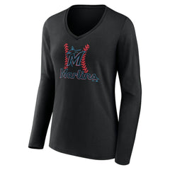 Miami Marlins Women's Personalized Name & Number Fastball Long Sleeve V-Neck T-Shirt Online