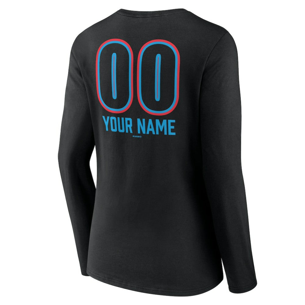 Miami Marlins Women's Personalized Name & Number Fastball Long Sleeve V-Neck T-Shirt Online