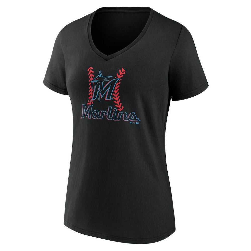 Miami Marlins Women's Personalized Name & Number Fastball V-Neck T-Shirt Sale