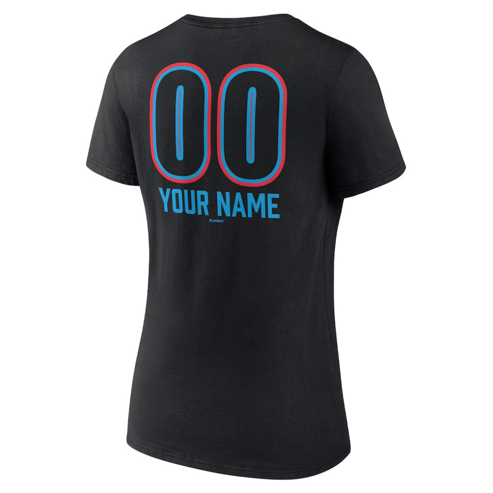 Miami Marlins Women's Personalized Name & Number Fastball V-Neck T-Shirt Sale