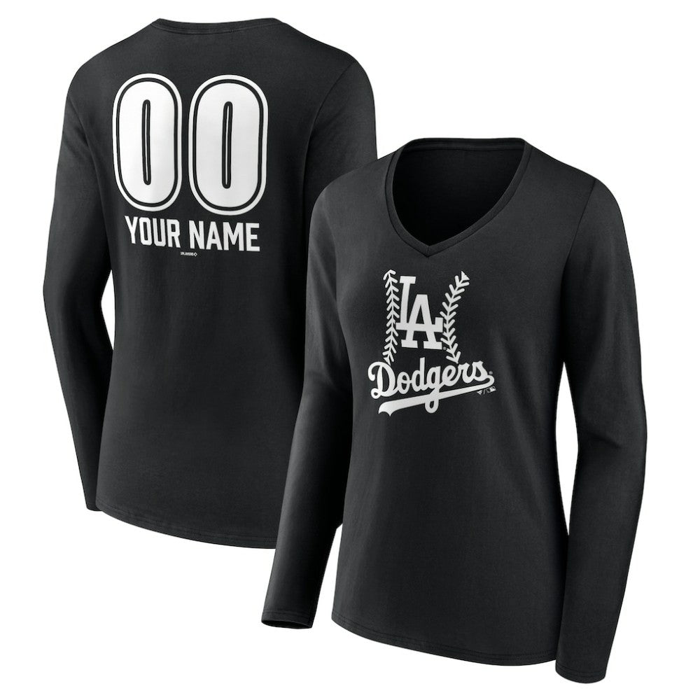 Los Angeles Dodgers Women's Personalized Name & Number Fastball Long Sleeve V-Neck T-Shirt Discount