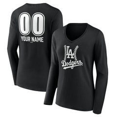 Los Angeles Dodgers Women's Personalized Name & Number Fastball Long Sleeve V-Neck T-Shirt Discount