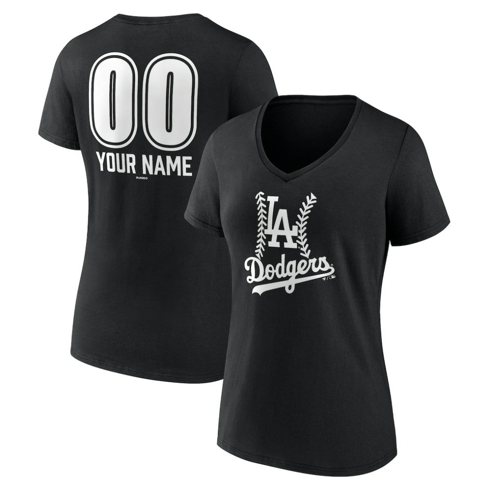 Los Angeles Dodgers Women's Personalized Name & Number Fastball V-Neck T-Shirt for sale