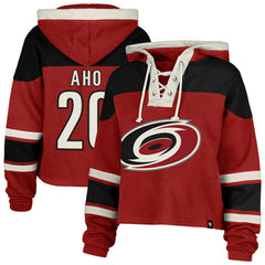 Sebastian Aho Carolina Hurricanes '47 Women's Superior Lacer Cropped Pullover Hoodie - Red | 47 brand sale