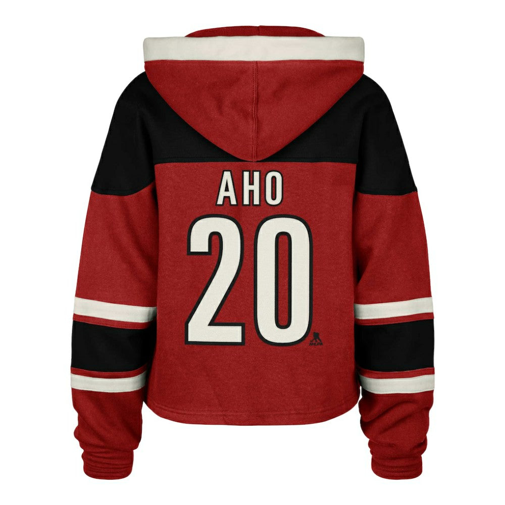 Sebastian Aho Carolina Hurricanes '47 Women's Superior Lacer Cropped Pullover Hoodie - Red | 47 brand sale