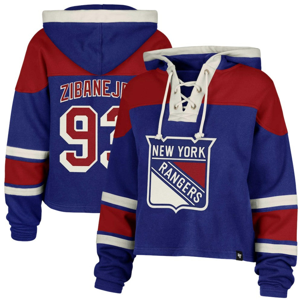 Mika Zibanejad New York Rangers '47 Women's Superior Lacer Cropped Pullover Hoodie - Blue | 47 brand online