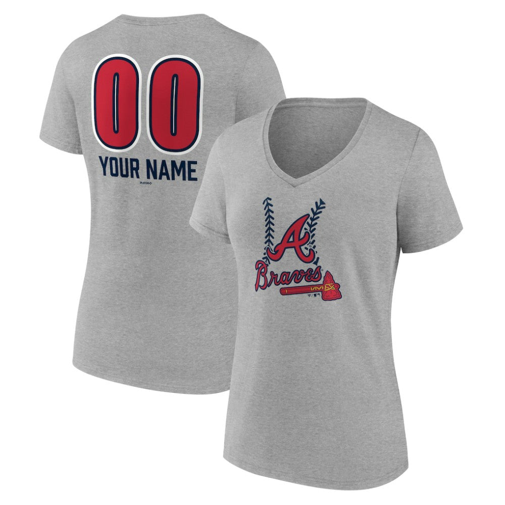 Atlanta Braves Women's Personalized Name & Number Fastball V-Neck T-Shirt Online