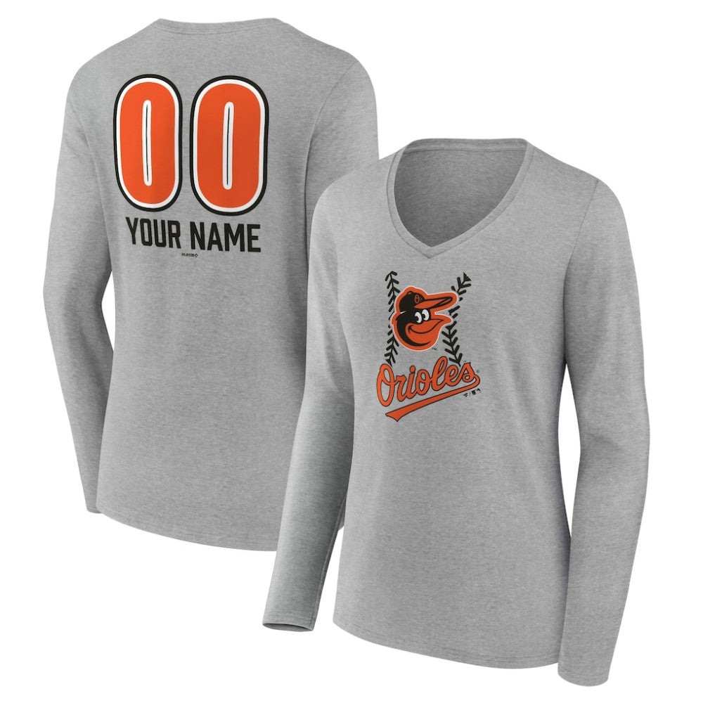 Baltimore Orioles Women's Personalized Name & Number Fastball Long Sleeve V-Neck T-Shirt Sale