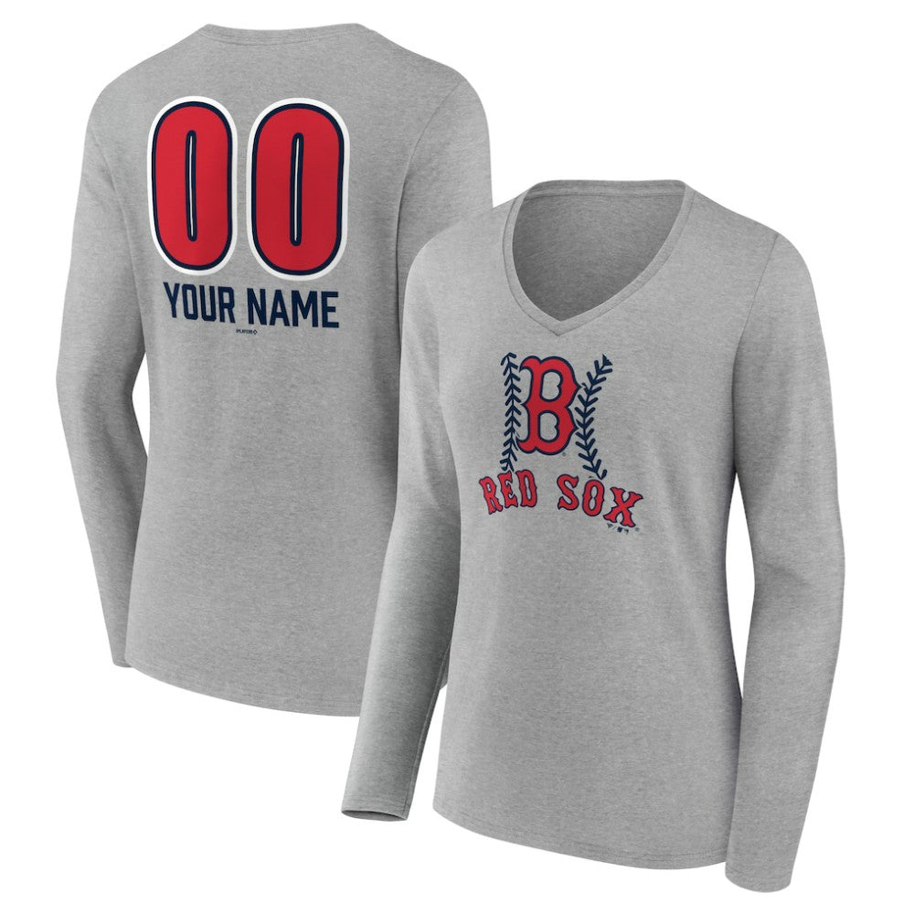 Boston Red Sox Women's Personalized Name & Number Fastball Long Sleeve V-Neck T-Shirt Outlet