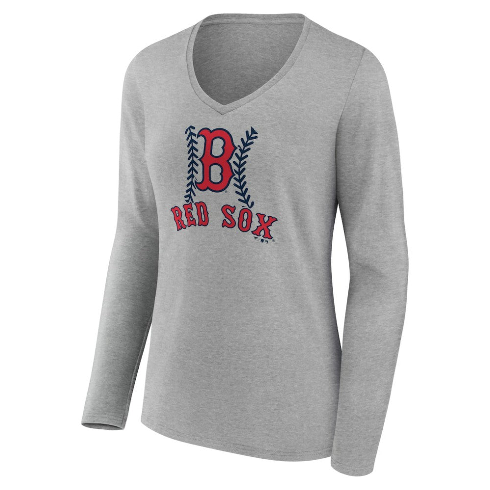 Boston Red Sox Women's Personalized Name & Number Fastball Long Sleeve V-Neck T-Shirt Outlet