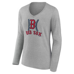 Boston Red Sox Women's Personalized Name & Number Fastball Long Sleeve V-Neck T-Shirt Outlet