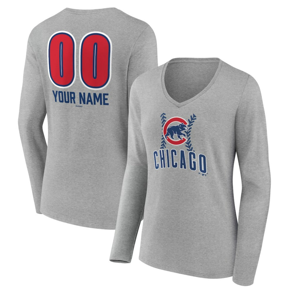 Chicago Cubs Women's Personalized Name & Number Fastball Long Sleeve V-Neck T-Shirt Online