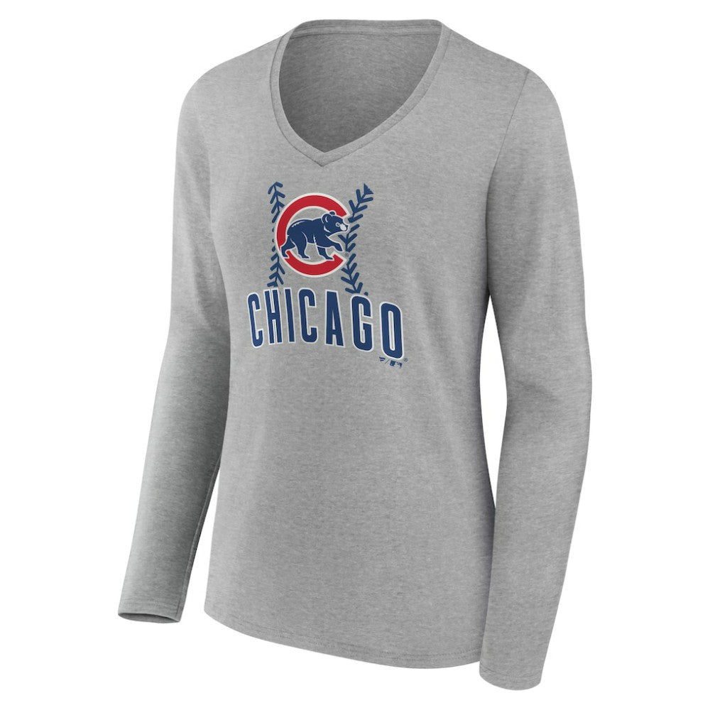 Chicago Cubs Women's Personalized Name & Number Fastball Long Sleeve V-Neck T-Shirt Online