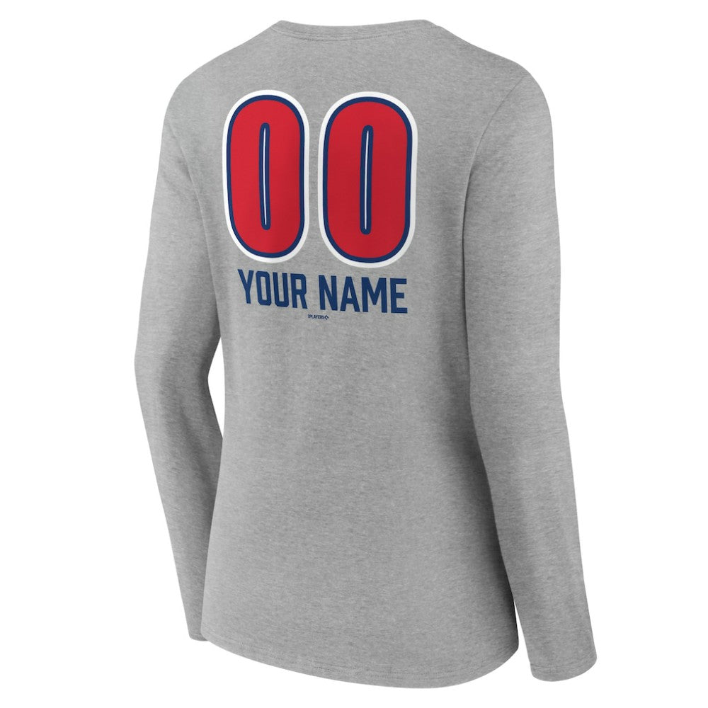 Chicago Cubs Women's Personalized Name & Number Fastball Long Sleeve V-Neck T-Shirt Online