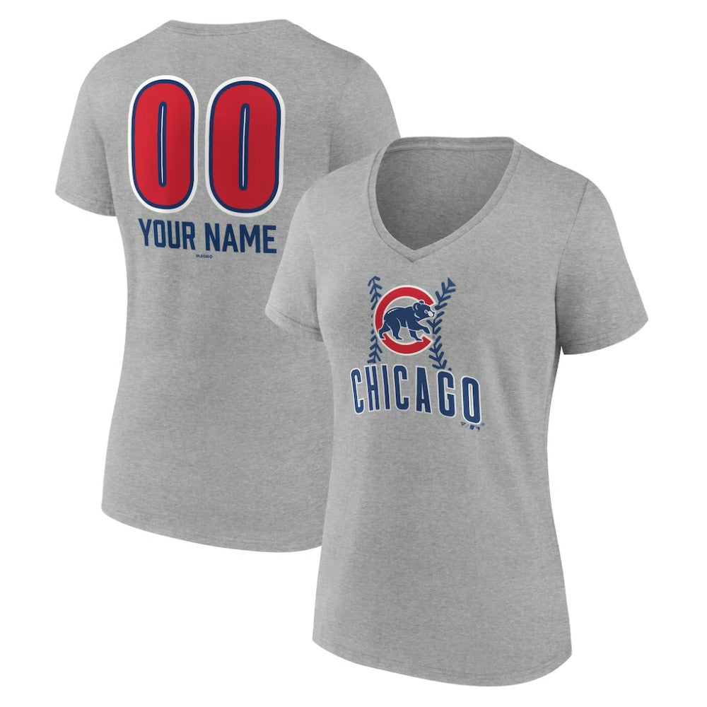 Chicago Cubs Women's Personalized Name & Number Fastball V-Neck T-Shirt Online