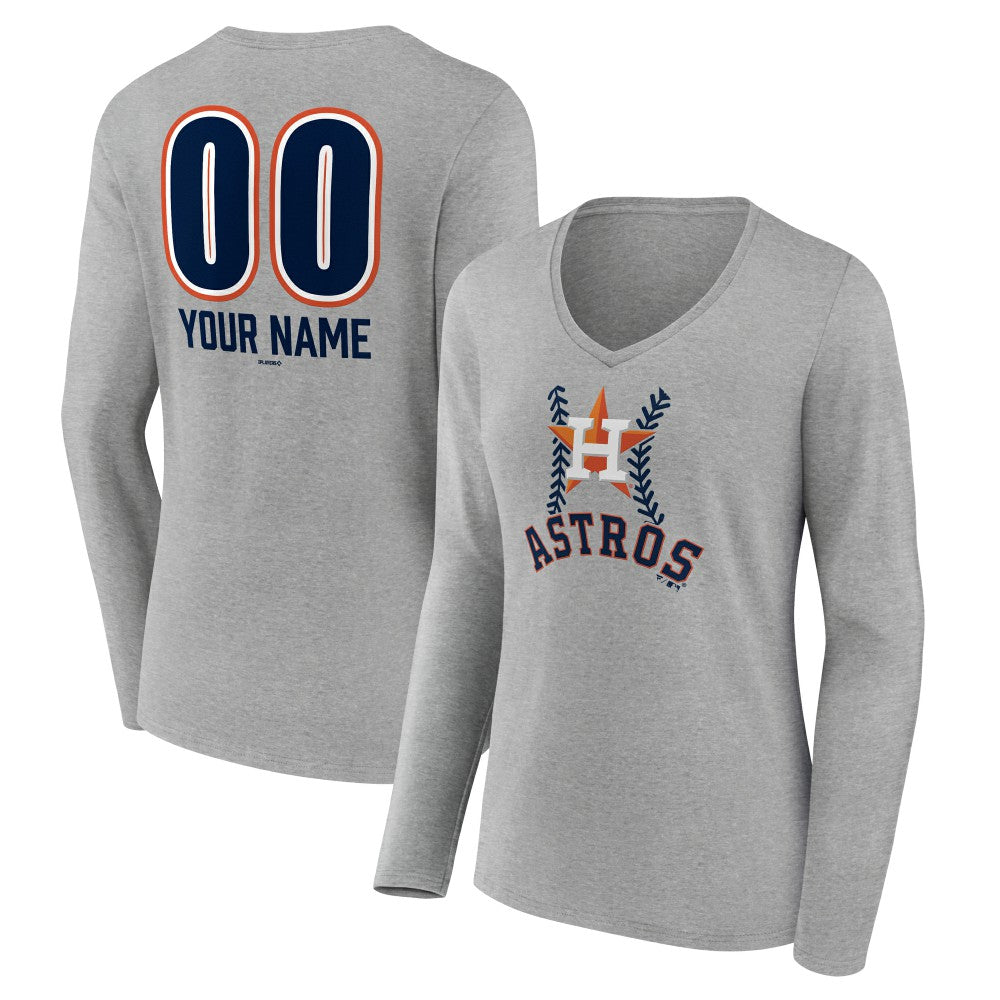 Houston Astros Women's Personalized Name & Number Fastball Long Sleeve V-Neck T-Shirt Sale