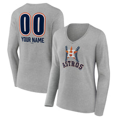 Houston Astros Women's Personalized Name & Number Fastball Long Sleeve V-Neck T-Shirt Sale